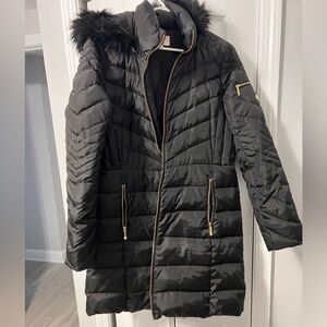 Michael Kors Black Puffer Coat with Gold Accents